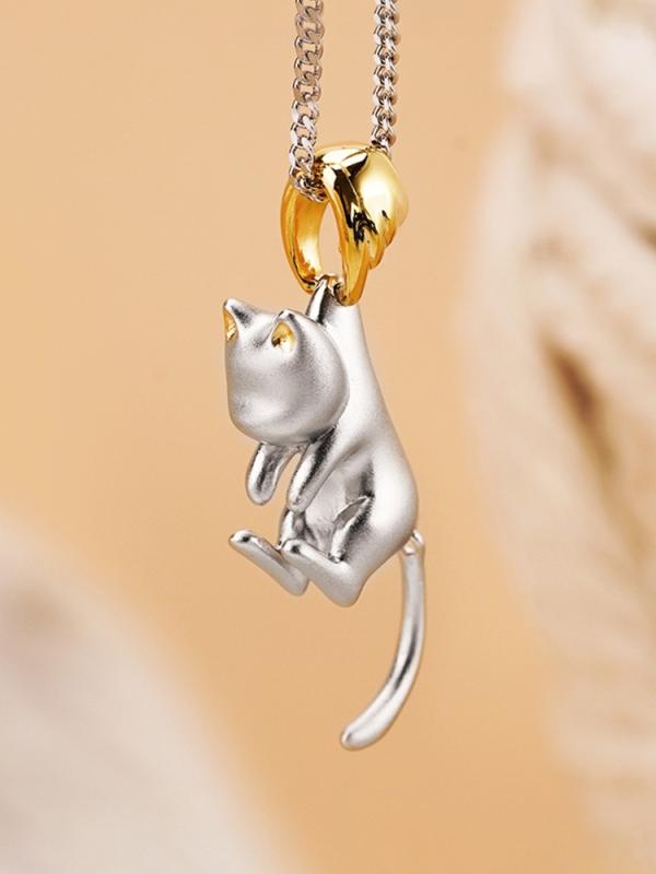 ネックレス イヤリング ユニセックス シルバー シルバー925 マット加工 猫モチーフ かわいい 個性的 ペンダント ピアス プレゼント ギフト 普段使い