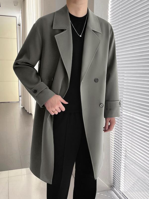 コート メンズ 春秋 トレンチコート ミドル丈 韓国 ゆったり ルーズフィット カジュアル 高級感 落ち感 クール イージーケア 伸縮性 テーラードカラー ダブルブレスト 6,504円