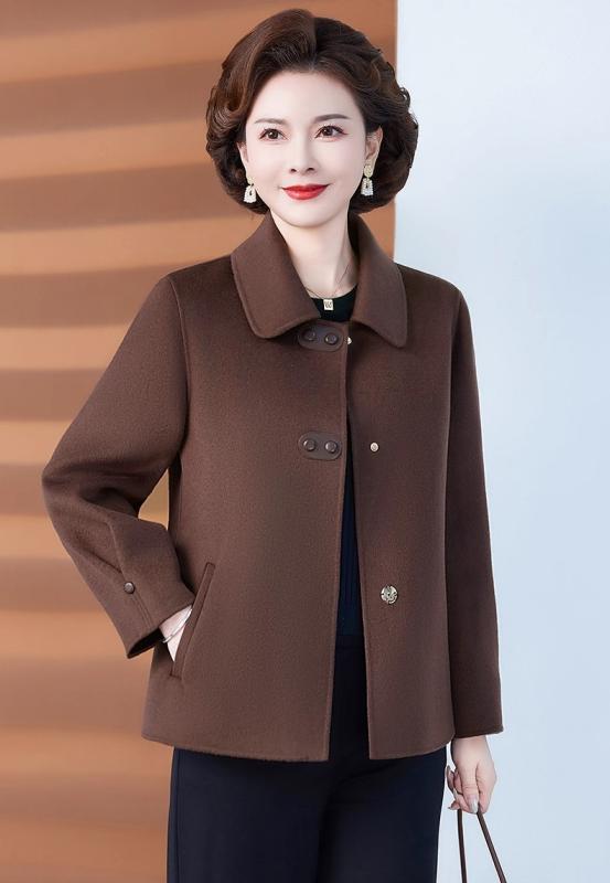 厚地の外套 60代 成人女性 レディース 御っ母さん 小っちゃい ダブル人間の顔 羊毛 遊撃手丈 真四角色つや シングル名取り草 ゆったり 羽織り 春夏 普段使い走り 心地好い 通い 黒いこと 黒茶 赤いこと系  アウター