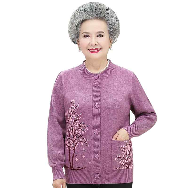 ニットカーディガン レディース ミセス シニア女性 ウール混 刺繍 ラウンドネック シングルボタン ゆったり 大きいサイズ 春秋 通勤 普段使い パープル ワインレッド モカ 13,081円