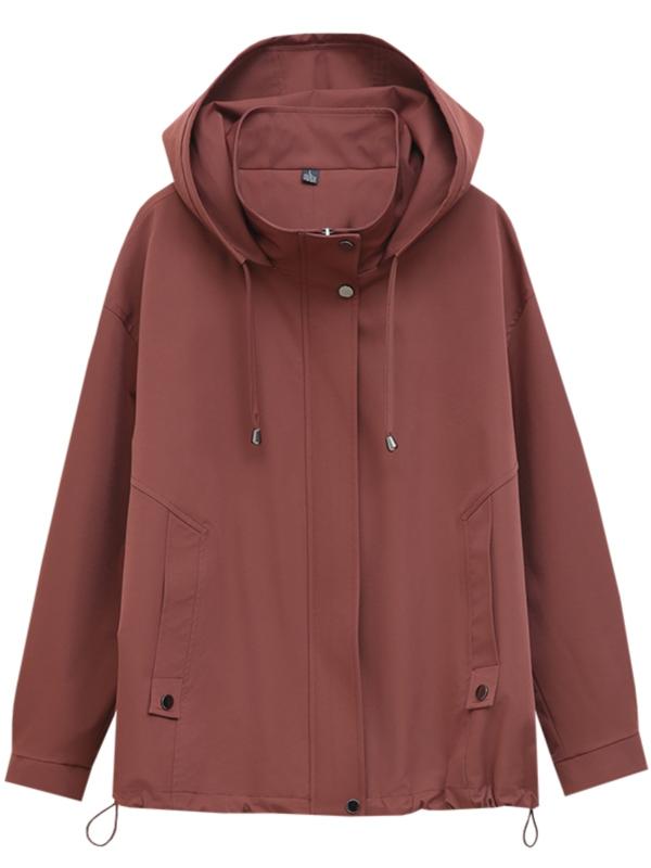 ジャケット レディース ママ ミセス ショート丈 フード付き ジップアップ ブルゾン 大きいサイズ 小柄 ゆったり カジュアル アウター 春秋 ポリエステル カーキ ブラウン テラコッタ