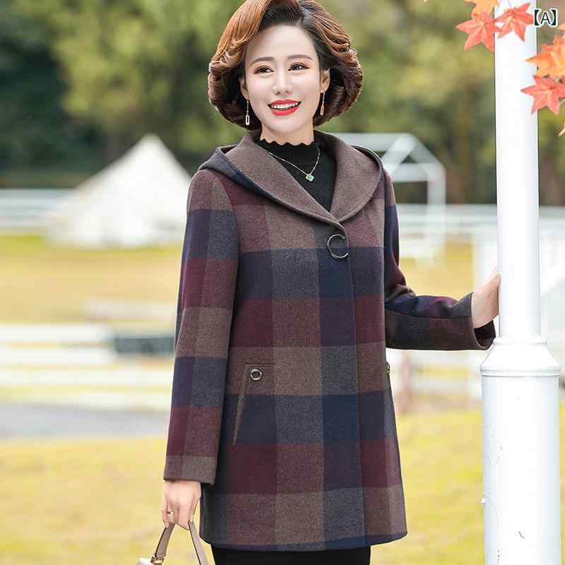 厚地の外套 レディース お上さん 中高年 読み合わせる柄 絨毛混 真っただ中丈 ゆったり アウター 歳月 秋冬 朦朦たる 生あたたかい 防寒 保温 軽さ パープル 薄墨色 トップス-カーディガン・ボレロ-レディースファッション