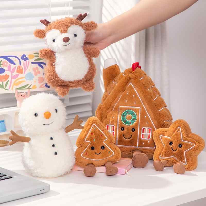 クリスマス ぬいぐるみ 柔らかい かわいい 装飾 リビング パーティー ジンジャーブレッドハウス ふわふわ クッション 癒やし グッズ 置物 インテリア プレゼント トナカイ 茶