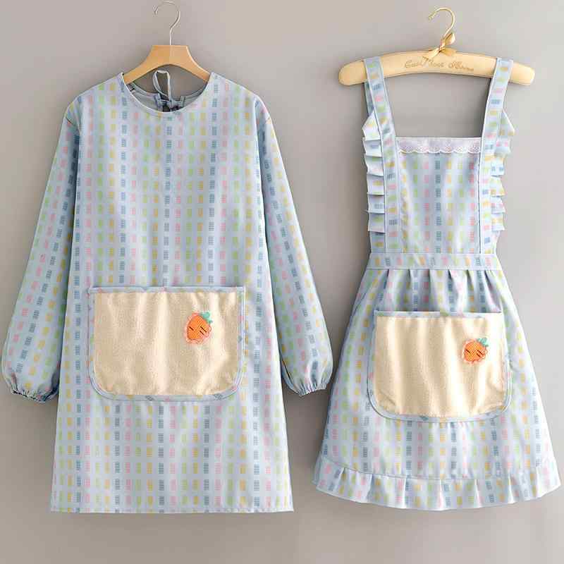 割烹着 エプロン レディース 女性用 長袖 サロペット風 キャンバス 帆布 防水 防油 防汚 汚れにくい 高級感 おしゃれ 家庭用 キッチン 料理 調理 オールシーズン タオルポケット付き