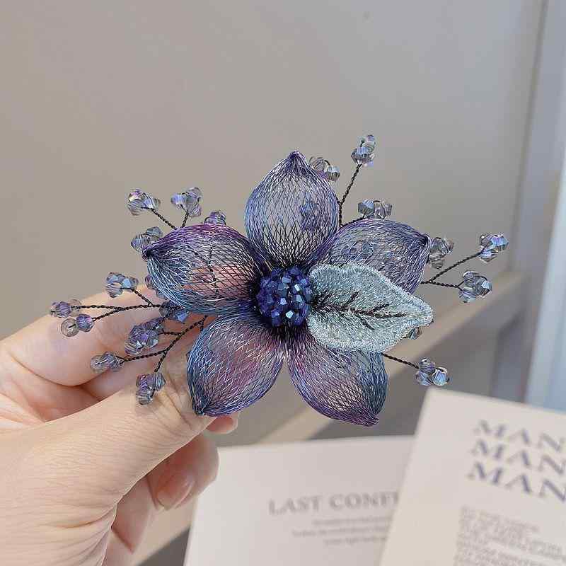 ブローチ レディース ハンドメイド エレガント 上品 クリスタル フリンジ グラデーション フラワー コサージュ ピンブローチ アクセサリー フォーマル カジュアル パーティー 普段使い 結婚式 卒業式 入学式