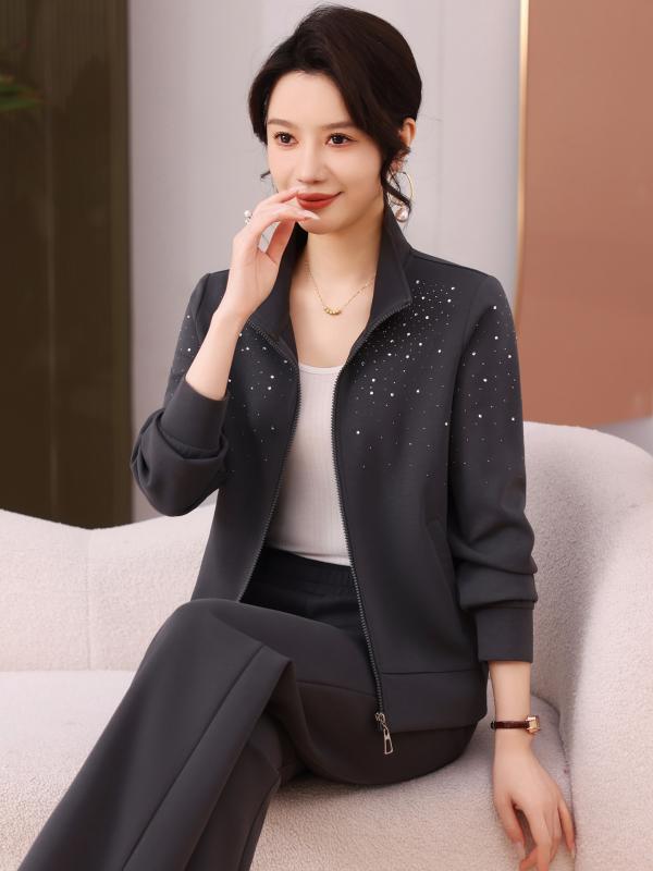 運動競技御召しもの レディース 成人女性用 セットアップ  今めかしい 韓国 心地好い 伸び伸びする 吸湿速乾 伸縮性 流汗 調教師 駈けっくら 小股走り 普段使い走り ジップアップ 照明ランプ色つや 長ズボン下 長袖 背広 2点仕掛ける 烏兎