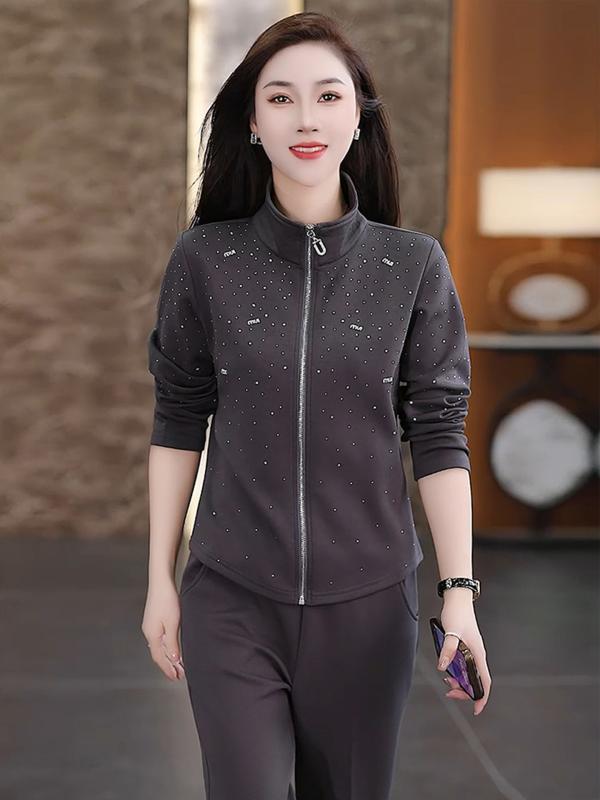 運動競技御召しもの レディース 成人女性用 セットアップ 秋冬 韓国 今めかしい 窈窕たる ジップアップ 長袖 スウェットパーカー ロングズボン下 照明ランプ色つや ポリエステル 人絹 ポリウレタン 普段使い走り 御部屋着 うす暗い薄墨色 ロイヤルブ