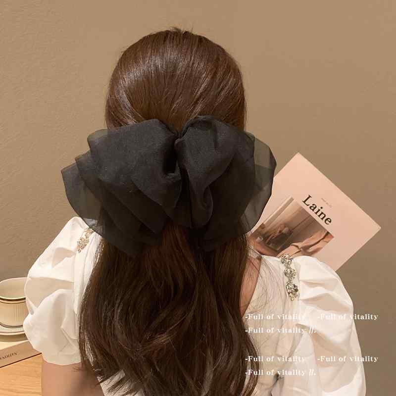 ヘアアクセサリー レディース シフォン ビッグ リボン バレッタ ポニーテール まとめ髪 上品 エレガント 華やか 大人可愛い フェミニン 韓国 春夏