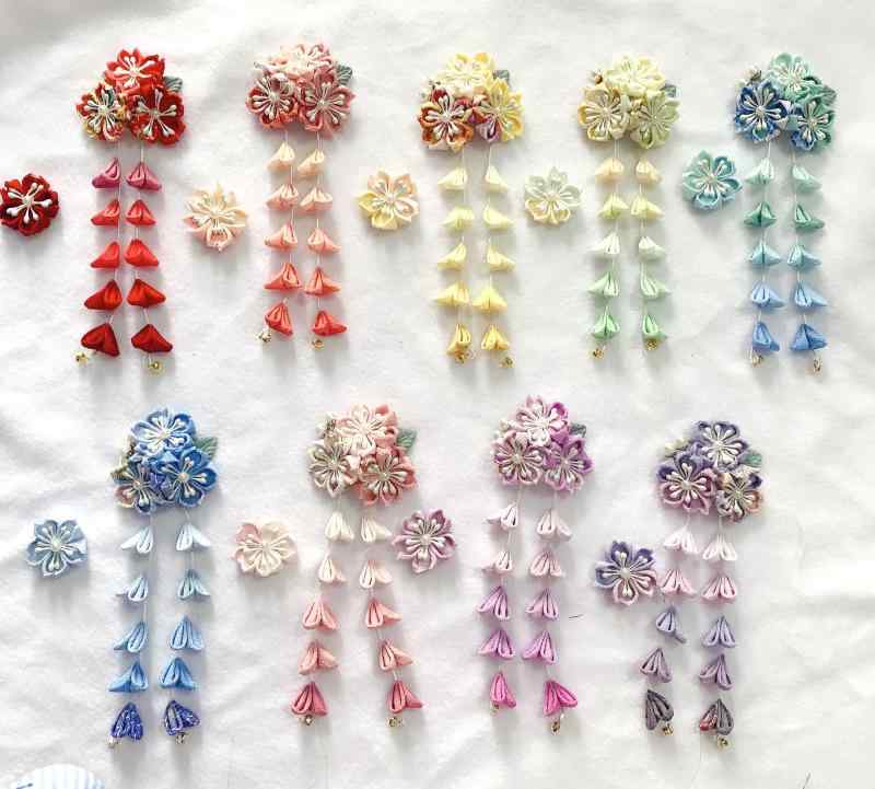 髪飾り レディース 和風 和装 着物 浴衣 ロリータ ゆめかわ 桜 サクラ つまみ細工 ヘアクリップ 簪 かんざし 虹 カラフル タッセル グラデーション レトロ 古風 成人式 卒業式 イベント