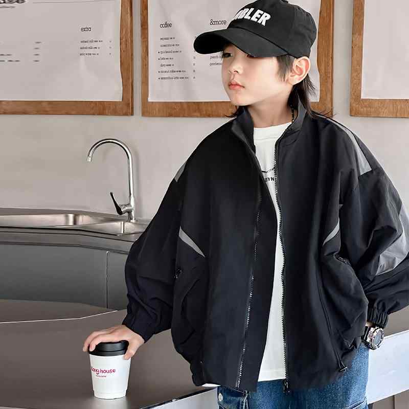 キッズ 男の子 中綿入り 厚手 ジャケット ブルゾン マウンテンパーカー ウィンドブレーカー 春秋冬 暖かい 防寒 通学 アウトドア カジュアル ブラック 綿混紡 切り替え アウター