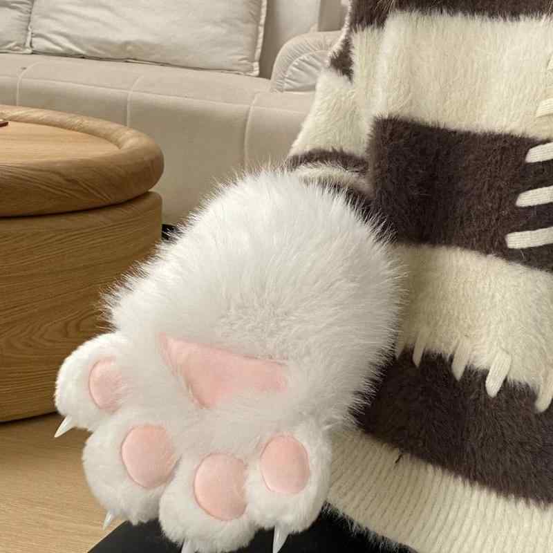 手袋 レディース 押すと鳴く 猫手袋 ふわふわ もこもこ ファー ボア グローブ あったか 暖かい かわいい キュート 猫の爪 猫耳 防寒 冷え対策 秋冬 普段使い お出かけ 白 黒 灰