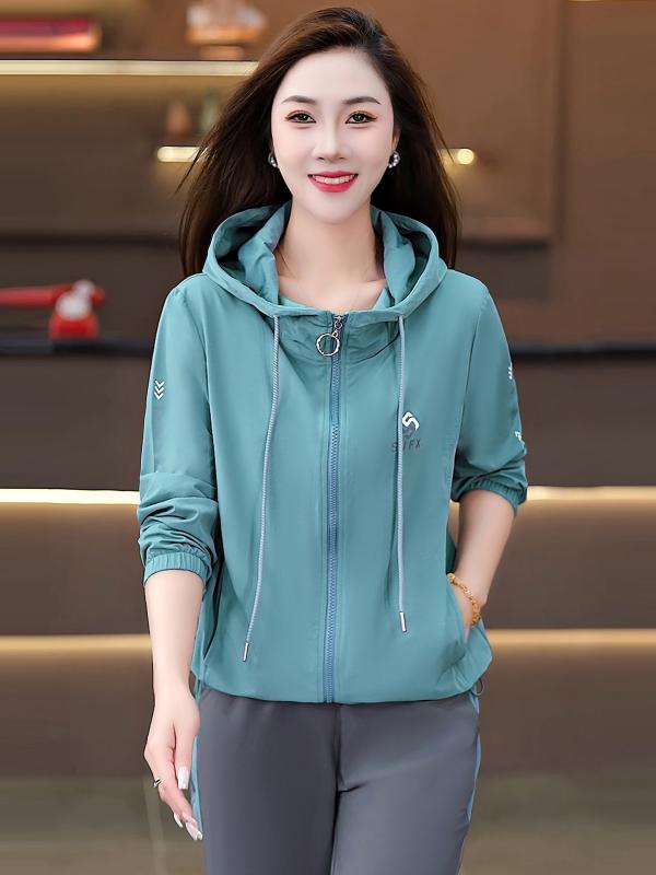 セットアップ レディース 成人女性用 運動競技御召しもの プルオーバー 烏兎 韓国 若押し出し 心地好い 伸び伸びする 2点仕掛ける ボンネット付き添い人 ジップアップ