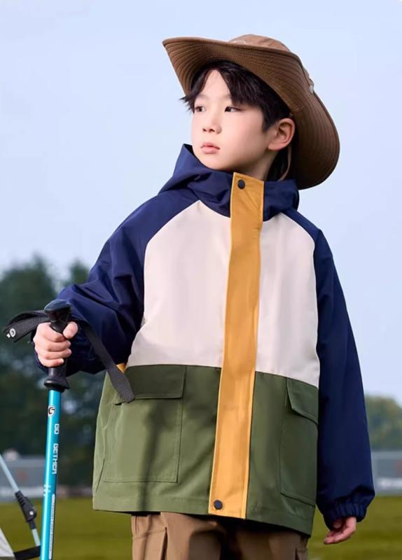 マウンテンパーカー 男の子 ジュニア キッズ 3way ウィンドブレーカー フリースダウンライナー付属 フード付き 長袖 切り替え 配色 春秋冬 アウトドア スポーツ 通学 撥水 防風 ポリエステル｜フロントップ店