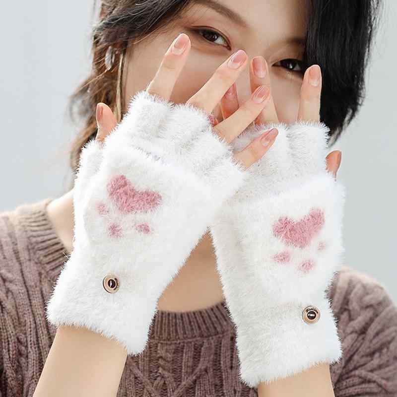 手袋 レディース キッズ 冬 もこもこ ファー 厚手 かわいい 猫 キャラクター 指なし フリップカバー ミトン スマホ対応 保温 防寒 グローブ
