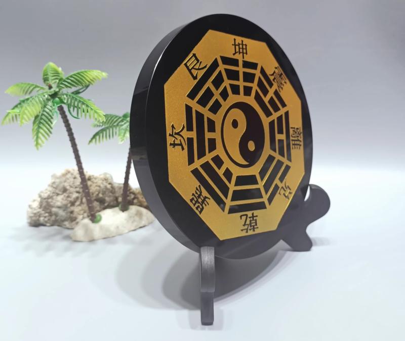 玄関 置物 風水 太極図 陰陽 インテリア オブジェ リビング 黒曜石 八卦 魔除け 開運 お守り 卓上 飾り 中華 片面 両面 黒 漢字 ラウンド