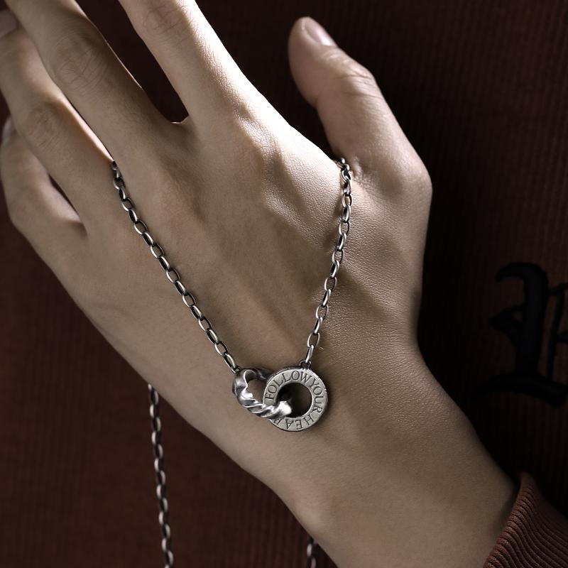 ネックレス メンズ 男性用 シルバー ダブルリング ペンダント シルバーアクセサリー モダン シンプル 普段使い カジュアル