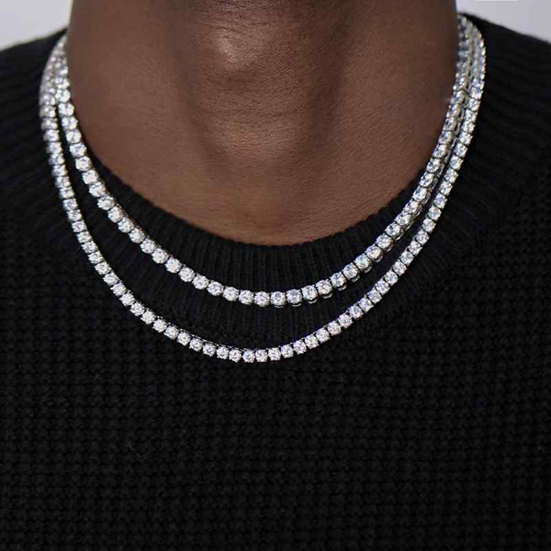 ネックレス メンズ レディース シルバー スターリングシルバー チタン鋼 テニスネックレス フルジルコニア 鎖骨チェーン チョーカー ヒップホップ ストリート 欧米 トレンド ファッション 色落ちしにくい｜フロントップ店