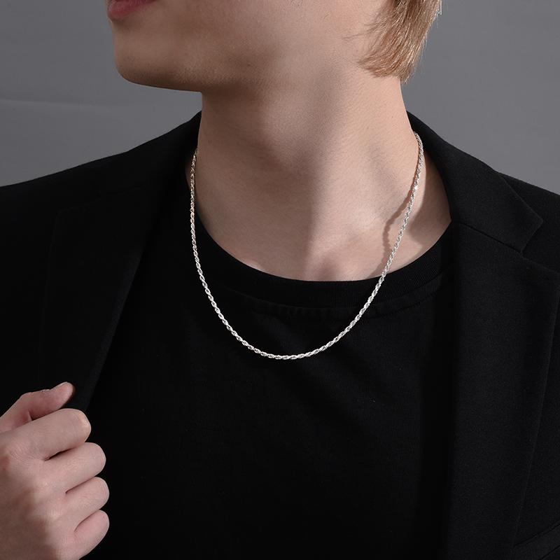 ネックレス 男性用 メンズ Sスターリングシルバー シルバー ロープチェーン 縄目チェーン ツイストチェーン 鎖骨チェーン ロングネックレス シンプル 普段使い カジュアル おしゃれ｜フロントップ店
