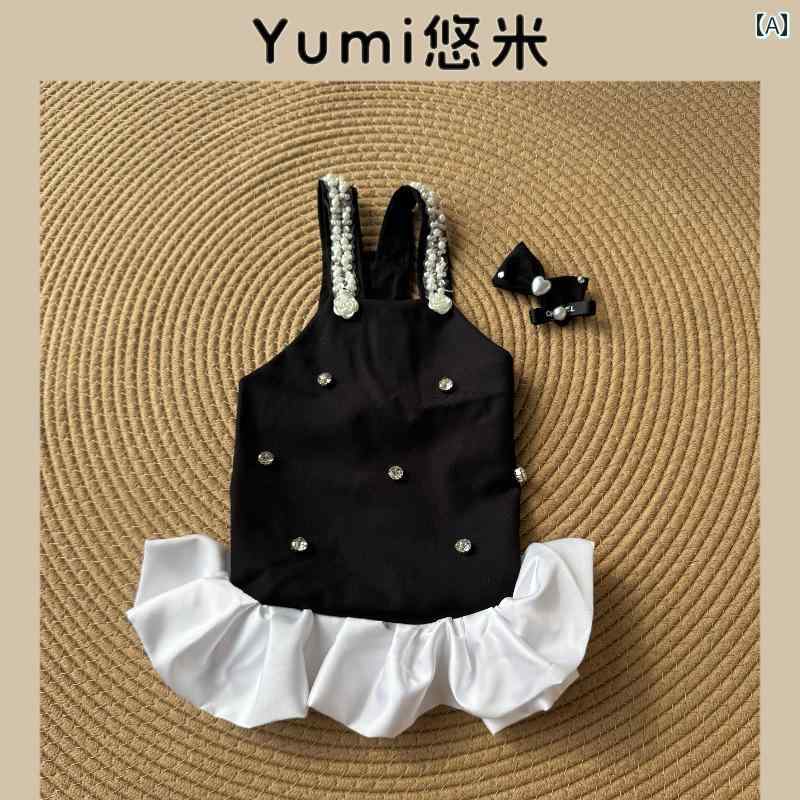 愛玩動物服 小型犬 愛くるしげ 韓国 スピード競技 フラウンス 妃殿下風 キャミソール衣装 黒 ビションフリーゼ お出かけ 今めかしい 雅びやか お召しもの スコート
