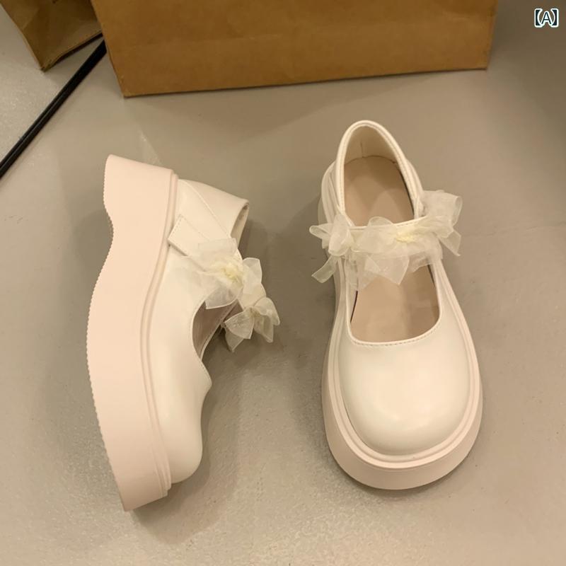 ウェディングシューズ マリージェーン 厚底 プラットフォーム 花嫁 新婦 結婚式 ブライダル 低身長 スタイルアップ 脚長効果 ラウンドトゥ リボン 面ファスナー PU素材 滑り止め オフホワイト ブラック パンプス 普段使い