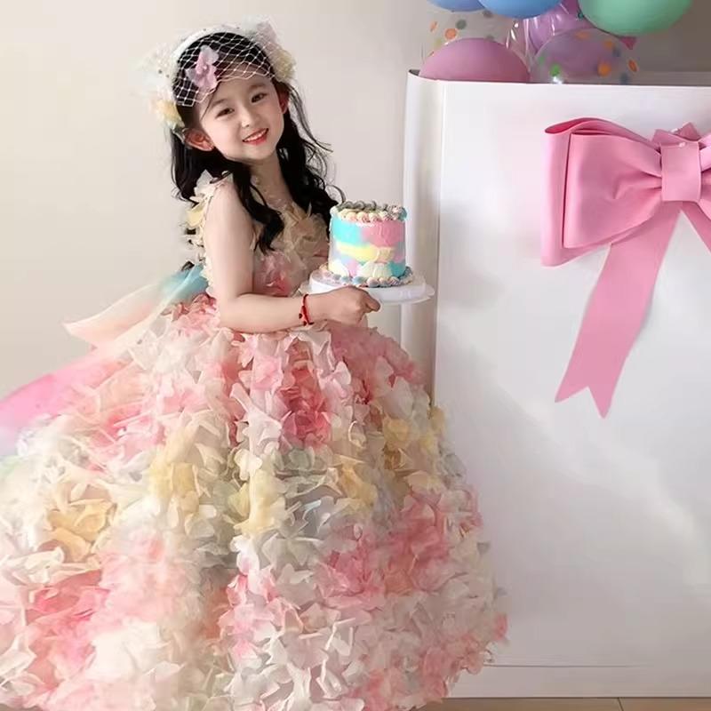 ワンピース ガールズ キッズ レインボー 虹 妖精 ロリータ プリンセス お姫様 チュール ボリューム 華やか 誕生日 バースデー 花嫁 ウェディング 発表会 春夏 ドレス 子供服