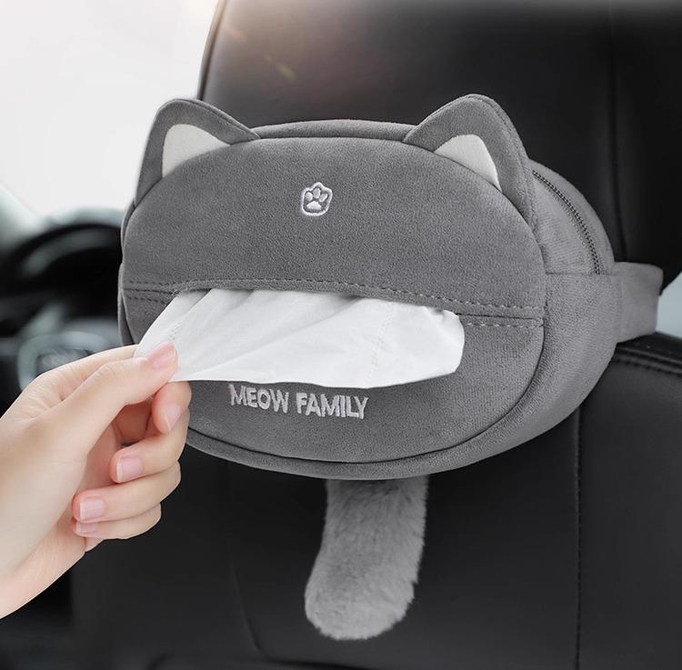 ティッシュケース 車載 車内 アームレスト 吊り下げ式 フック取り付け かわいい フランネル素材 マルチ収納 ボックス バネ式 スムーズな取り出し ドライブ用品
