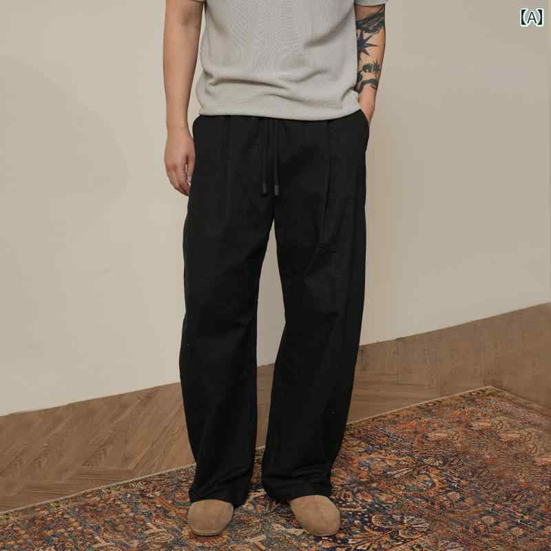 パンツ メンズ ゆったり リネンコットン混紡 カーブパンツ ストレート カジュアル 着回し ウエストゴム 微ストレッチ 秋 普段使い