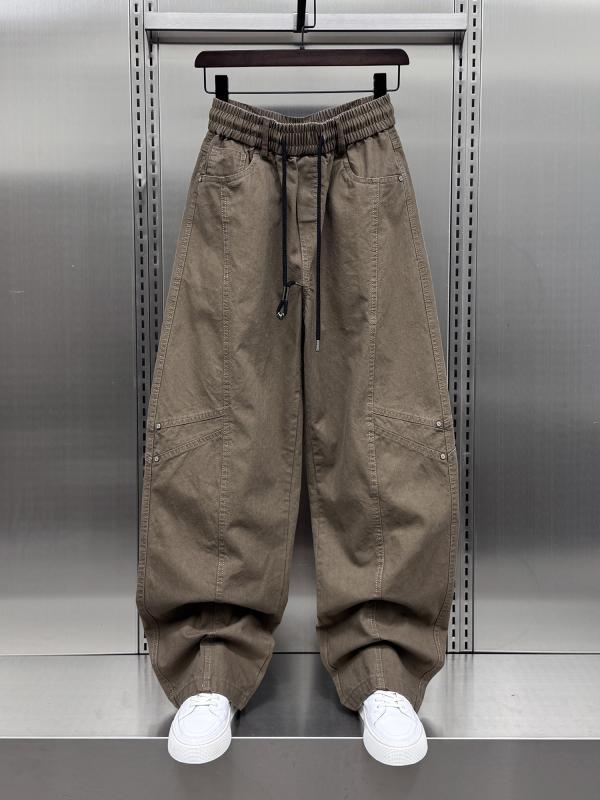 パンツ メンズ 男性用 ワイドパンツ カーブパンツ ストレート 切り替え ボトムス ルーズフィット ゆったり 伸縮ウエスト ドローストリング 通気性 ノンストレッチ ストリート系 アメリカンカジュアル 韓流ファッション カジュアル 普段使い 日常使い 秋