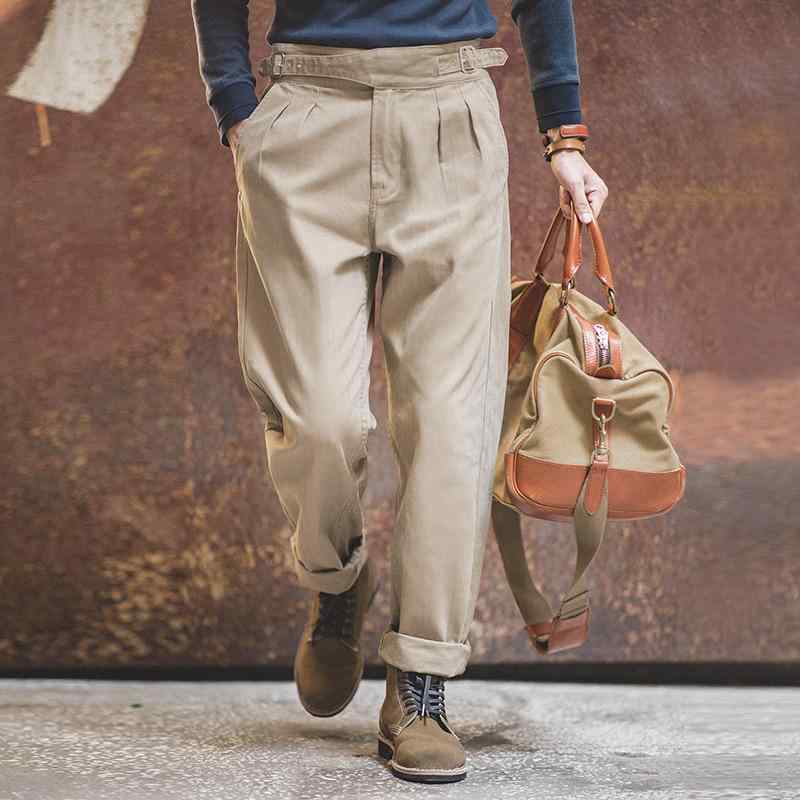 パンツ メンズ グルカ ワーク アメカジ レトロ ヴィンテージ風 ミリタリー ハイウエスト ストレート コットン 綿 カーキ カジュアル 普段使い ウォッシュ加工 オールシーズン ロング丈 ボトムス