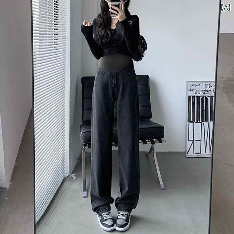 パンツ マタニティ デニム ジーンズ ワイドパンツ 秋冬 春秋 裏起毛 厚手 お腹サポート 妊婦初期 小柄 全期間対応 着回し 普段使い カジュアル 快適 ゆったり｜フロントップ店