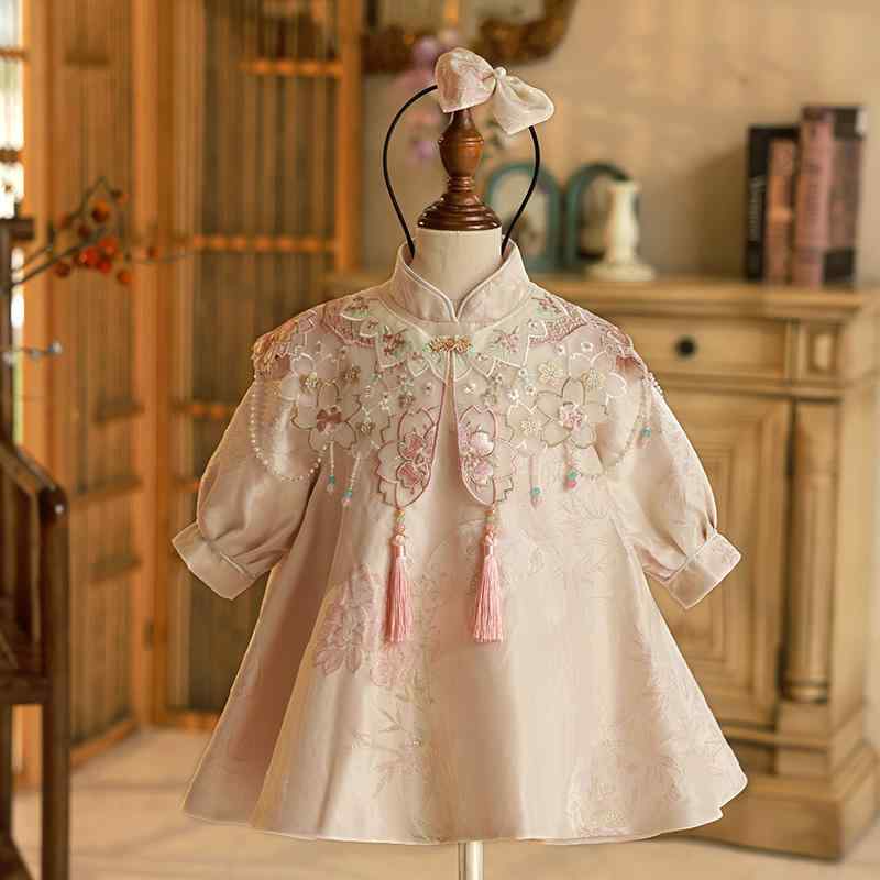 ドレス 女の子 ベビー 1歳 誕生日 チャイナ風 伝統中華 プリンセス お姫様 ワンピース 秋冬 お祝い セレモニー 選び取り 旧正月衣装 裏起毛 フォーマル ピンク｜フロントップ店