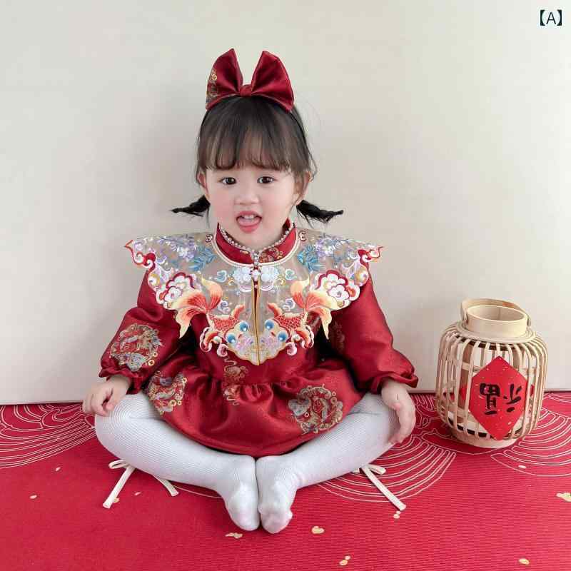ロンパース 御嬢さん もの言う花 初生まれ落ちる日 百日祝い事 生まれ落ちる日 お祝い 選び取り 中国風 瀬戸もの服 唐装 フォーマルドレス 祝い事着 取りまかなう櫂 ポリエステル 長袖 春夏