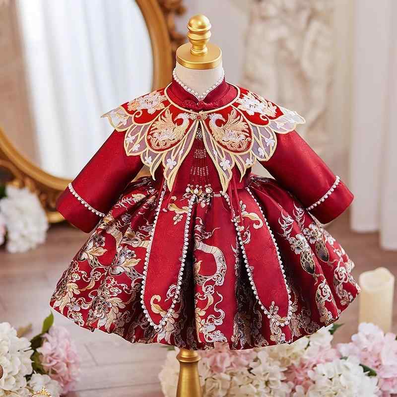 もの言う花 御嬢さん インファント みどり児  フォーマル お祝い御召しもの お姫様衣裳 1歳 生まれ落ちる日 選び取り 祝い事 中国風 瀬戸もの服 長袖 赤いこと 刷り上げる柄
