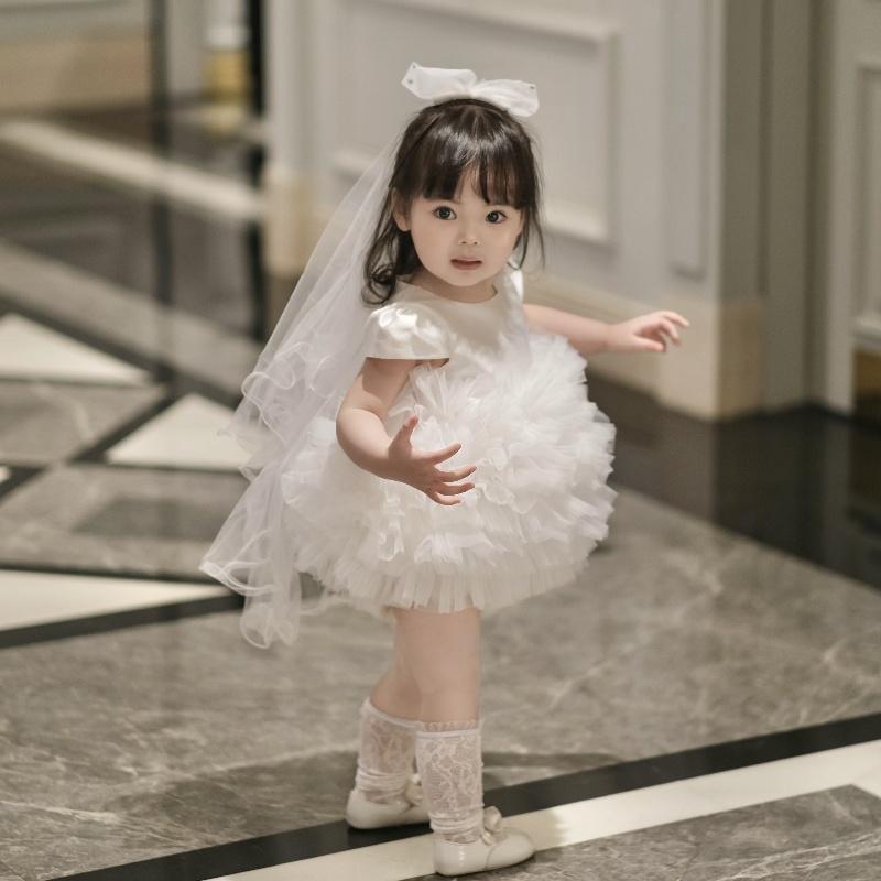 お召しもの 御姉さん もの言う花 キッズ 1歳 生まれ落ちる日 誕生日 選び取り 儀式用 御芽出度 御花御姉さん フォーマル 告げ知らせる会 不死化活動写真 妃殿下 白  雅びやか チュール ふんわり 音の大きさ ロング丈 春夏 ポリエステル