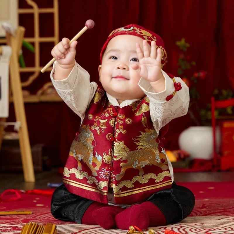 ベビー服 男の子 春夏 赤 セレモニードレス 唐装 中華風 伝統衣装 1歳誕生日 お宮参り お食い初め 選び取り 記念写真 フォーマル 祝い着 おしゃれ|フロントップ店