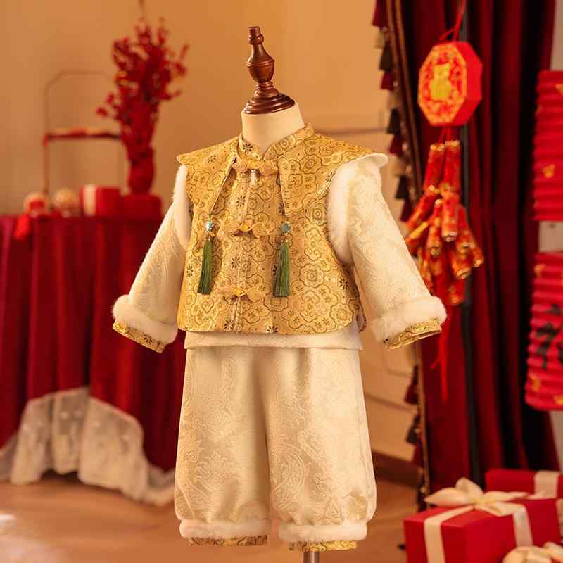 ベビー服 男の子 中華風 唐装 礼服 晴れ着 1歳誕生日 選び取り お食い初め お宮参り 初節句 お正月 記念撮影 錦織り 厚手 中綿入り 防寒 保温 ポリエステル素材 秋冬|フロントップ店