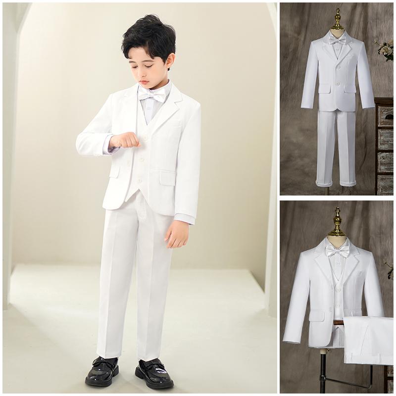 スーツ キッズ 男の子 フォーマル セレモニー セットアップ ピアノ発表会 結婚式 誕生日 司会 フラワーボーイ スクール風 かっこいい 白 ホワイト｜フロントップ店