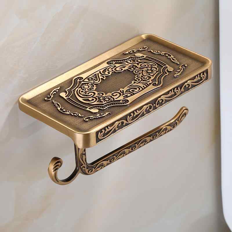 トイレットペーパーホルダー ペーパーホルダー ティッシュケース ヨーロッパ風 アンティーク レトロ ヴィンテージ風 全銅製 真鍮 壁掛け トイレ 洗面所 浴室 アンティークゴールド ブラック アイボリー