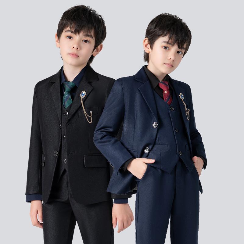 スーツ 男の子 キッズ フォーマル セットアップ 礼服 ピアノ発表会 結婚式 ウェディング フラワーボーイ リングボーイ 司会 ブリティッシュスタイル シングルボタン 無地 オールシーズン対応 ポリエステル レーヨン ネイビー