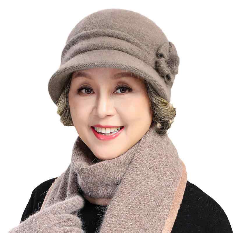ニット帽 レディース 女性用 お母さん おばあちゃん シニア 秋冬 防寒 混 裏起毛 ボア 暖かい 保温 つば付き クロッシェハット 薄紫 茶 ピンク