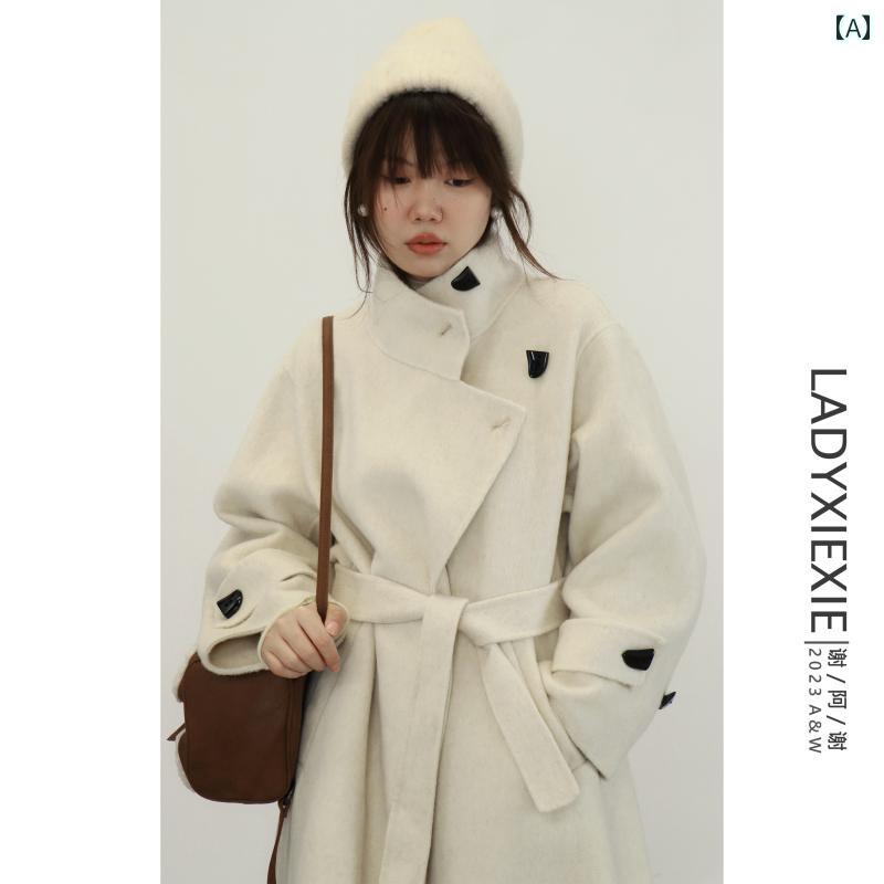 コート レディース ゆったり アルパカ ウール ダブルフェイス スタンドカラー トグルボタン ドルマンスリーブ ミドル丈 ストレート 通勤 オフィス 秋冬 オートミール チャコール キャメル
