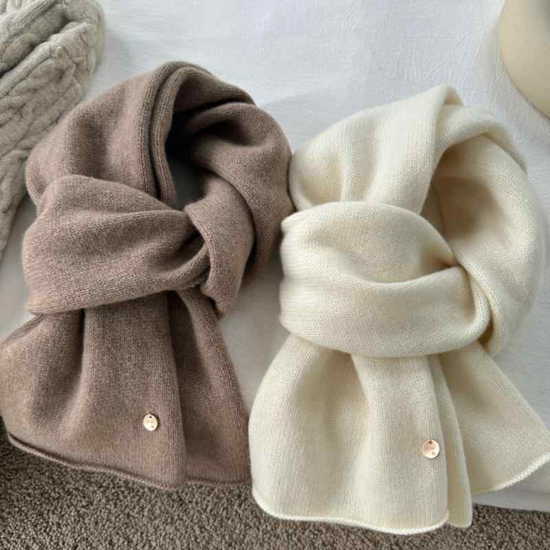 マフラー ストール レディース メンズ ウール ウール タッチ 厚手 シンプル ミニマル ニット 柔らか もちもち 暖かい 防寒 無地 長方形 大判 カップル 通勤通学 普段使い 秋冬 ミルクホワイト ブラック ウォームキャメル