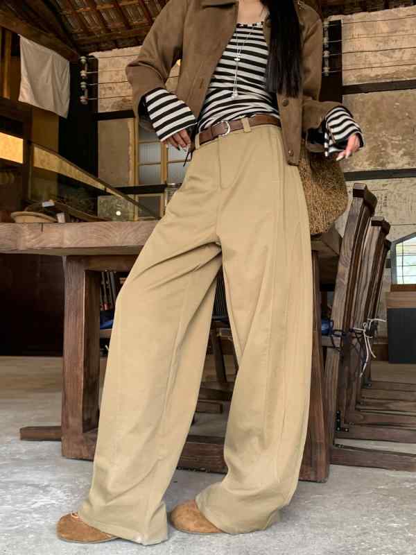 パンツ レディース ワイドパンツ カーブパンツ ハイウエスト カーゴパンツ テーパードパンツ ポリエステル 保温 微ストレッチ 3Dカット 切り替え ステッチ カーキ ブラウン ネイビー 秋冬 カジュアル 通勤 普段使い オフィス