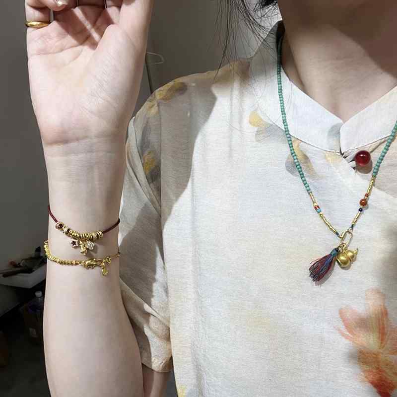 アクセサリー レディース ロングネックレス 石 ターコイズ 蜜蝋琥珀 南紅瑪瑙 ビーズ 中華風 ひょうたん ペンダント 普段使い カジュアル
