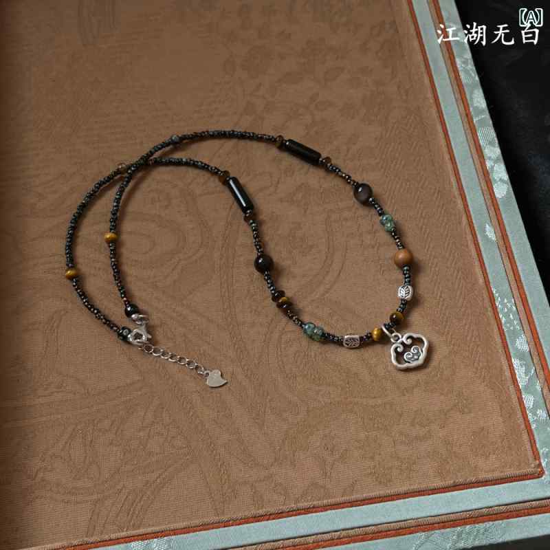 アクセサリー メンズ レディース 東方祝福 如意 手作り シルバー 鎖骨チェーン ペンダント ショートネックレス 個性的 レトロ 中国風 星 月 雲 宇宙 シルバー 普段使い 普段使い プレゼント 上品