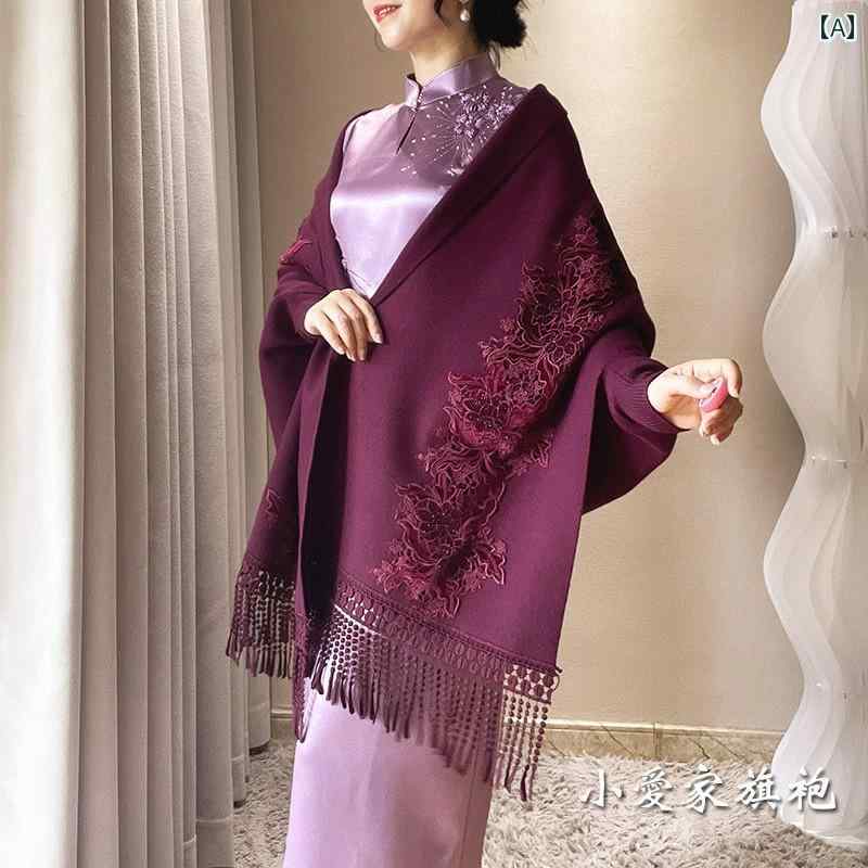 [\u0026amp;quot;ショール レディース チャイナドレス 礼服 フォーマルドレス ポンチョ ケープ 羽織り 結婚式 ウェディング 披露宴 お呼ばれ ママ ニット素材 秋冬 保温 パープル ワインレッド\u0026amp;quot;, \u0026amp;quot;ショール レディース チャイナドレス 礼服 フォーマル