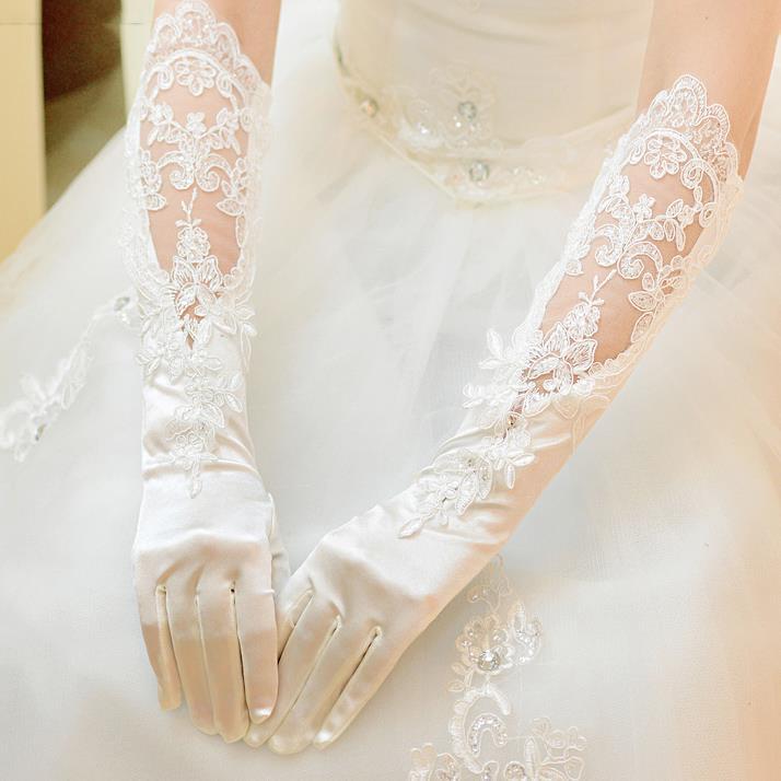 ウェディンググローブ レディース ロング丈 レース サテン アームカバー 結婚式 披露宴 ブライダル 花嫁 前撮り ロケーションフォト 撮影 小道具 ドレス用 ホワイト 韓国 手袋