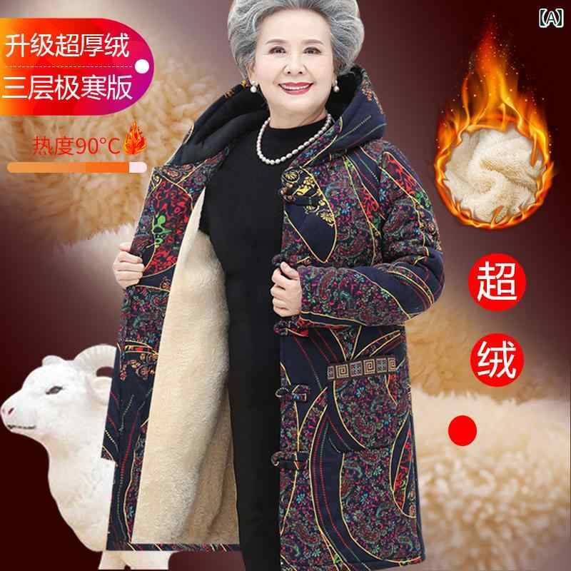 中綿厚地の外套 レディース おっ母さん 亭主持ち 年がしら 秋冬 裏ボア 裏起毛 ボンネット付き添い人 真っただ中丈 ロング丈 ゆったり 厚地の外套大きさ 朦々たる 防寒 あたたかい 前食い違い 衣嚢付き添い人 小花柄 青色 赤いこと 洋芥子