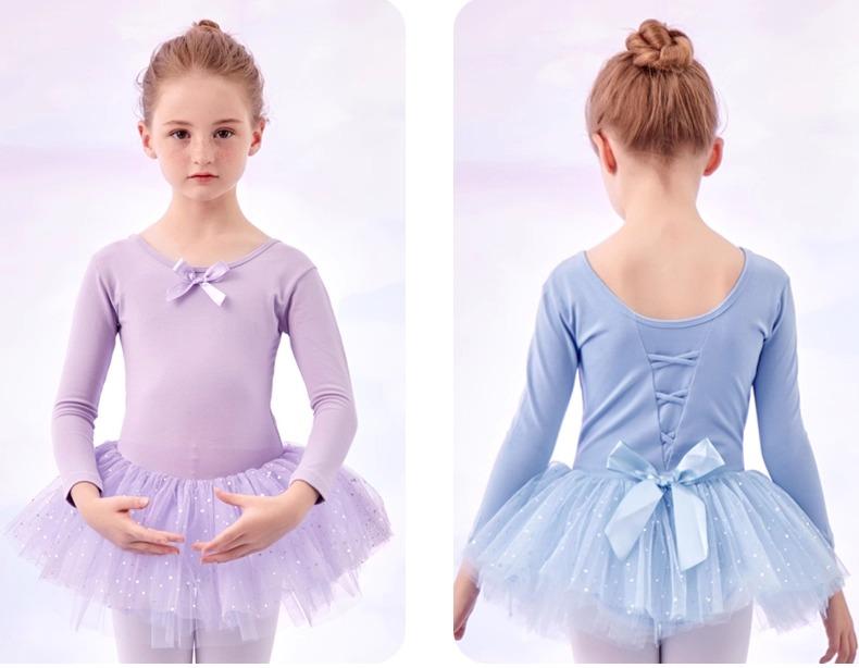 バレエウェア キッズ 女の子 秋冬 長袖 中国舞 レッスン着 練習着 発表会用 ダンス服 バレエスカート ドレス コットン 伸縮性 ストレッチ素材 プリンセス