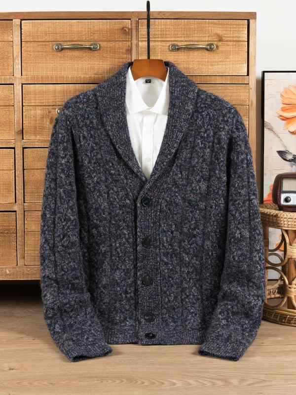 カーディガン メンズ 男性用 厚手 ヤクウール混 ニット Vネック シングルボタン レトロ クラシック 秋冬 保温 発熱 ゆったり ビジネス カジュアル キャメル ブラックパープル グレー